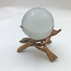 Clear Crystal Glass Ball 3 inch w/Snake Head Carved Stand Vintage